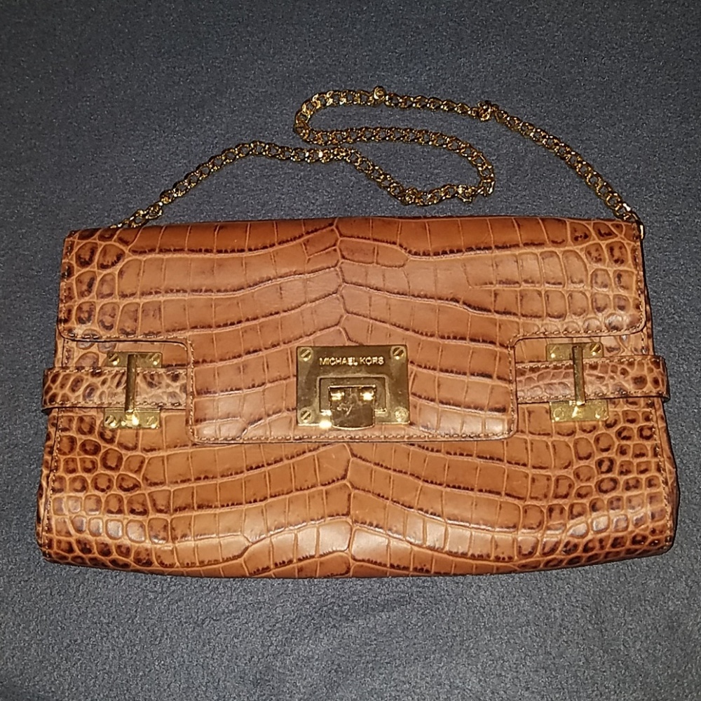 Michael Kors Crocodile Print Embossed Clutch